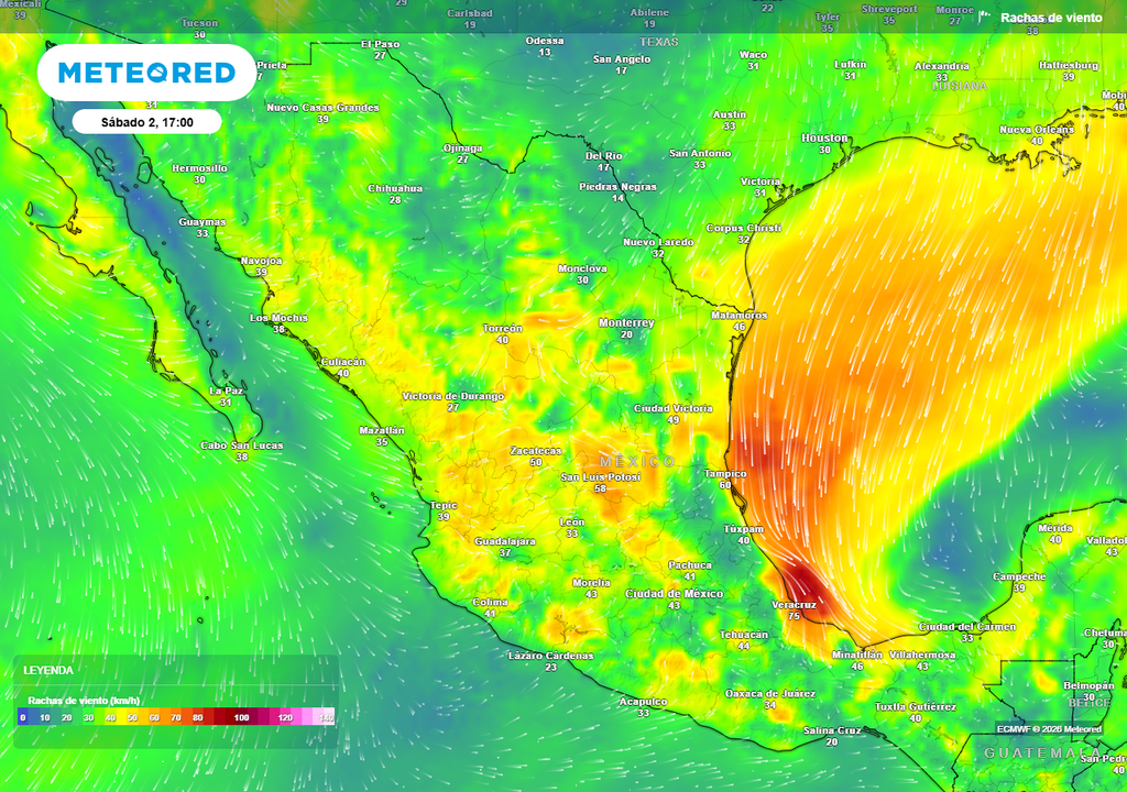 Evento "Norte" fuerte se prevé de sábado a domingo por aire polar, generándose ráfagas de 60-80 km/h y algunas mayores especialmente en Veracruz, refrescando.