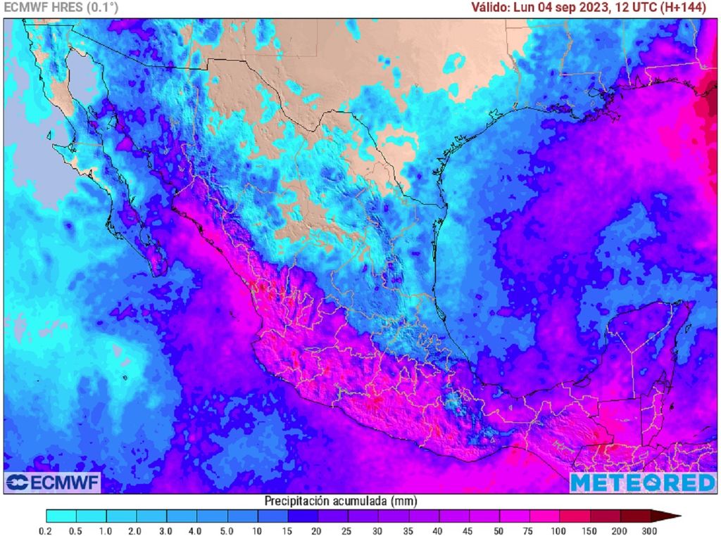 Modelo ECMWF - Acumulado de lluvias en milímetros
