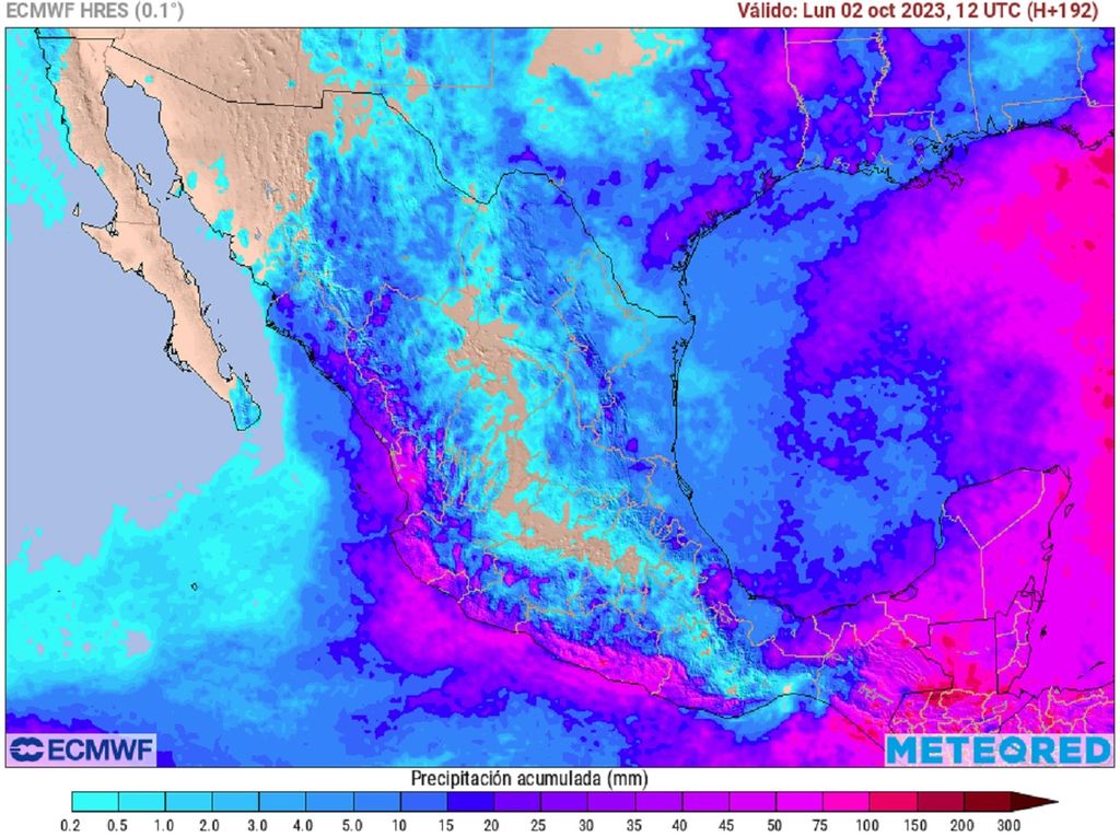 Modelo ECMWF - Acumulado de lluvias en milímetros
