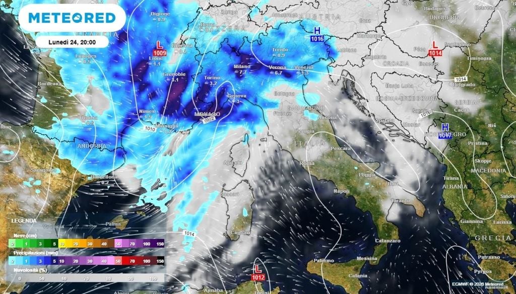 Maltempo. Localmente sono attesi fenomeni estremi, con nubifragi e possibili grandinate.