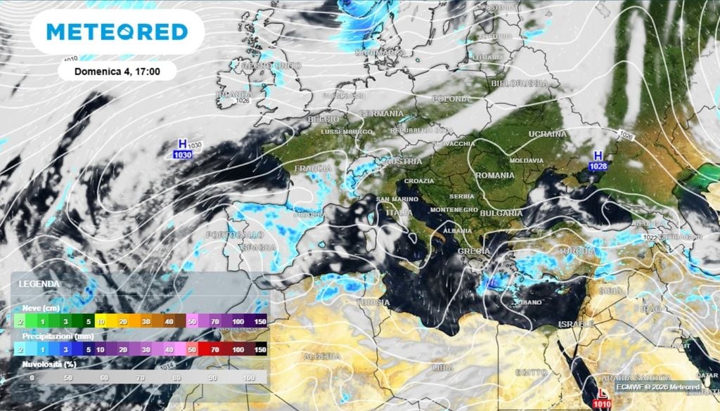 Nel fine settimana questa struttura anticiclonica si riorganizzerà, distendendosi lungo i paralleli dall'Oceano Atlantico all'Europa Orientale, passando per quella centrale e mediterranea, mantenendo condizioni prevalentemente stabili sulla nostra penisola. ECMWF-MeteoRed