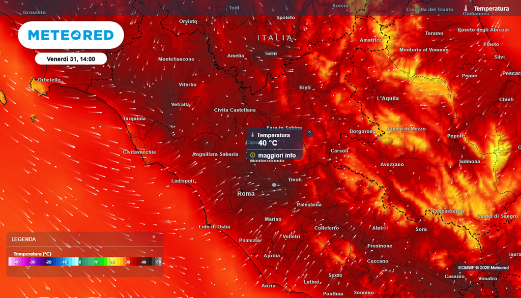 Le temperature previste a Roma e nel Lazio venerdì 31 luglio.