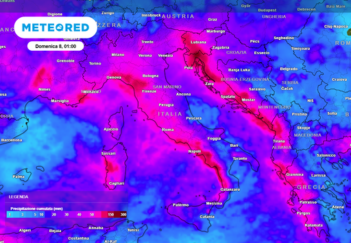 Fiume atmosferico verso l'Italia: pi&ugrave; di 100 mm di pioggia, mercoled&igrave; e venerd&igrave; i giorni critici