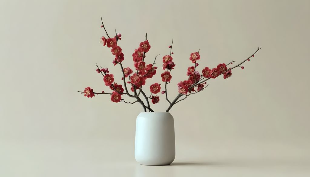 plantas Con la llegada de los primeros brotes a finales del invierno, las varas de ciruelo despliegan pequeñas flores rosadas o blancas que iluminan el florero.