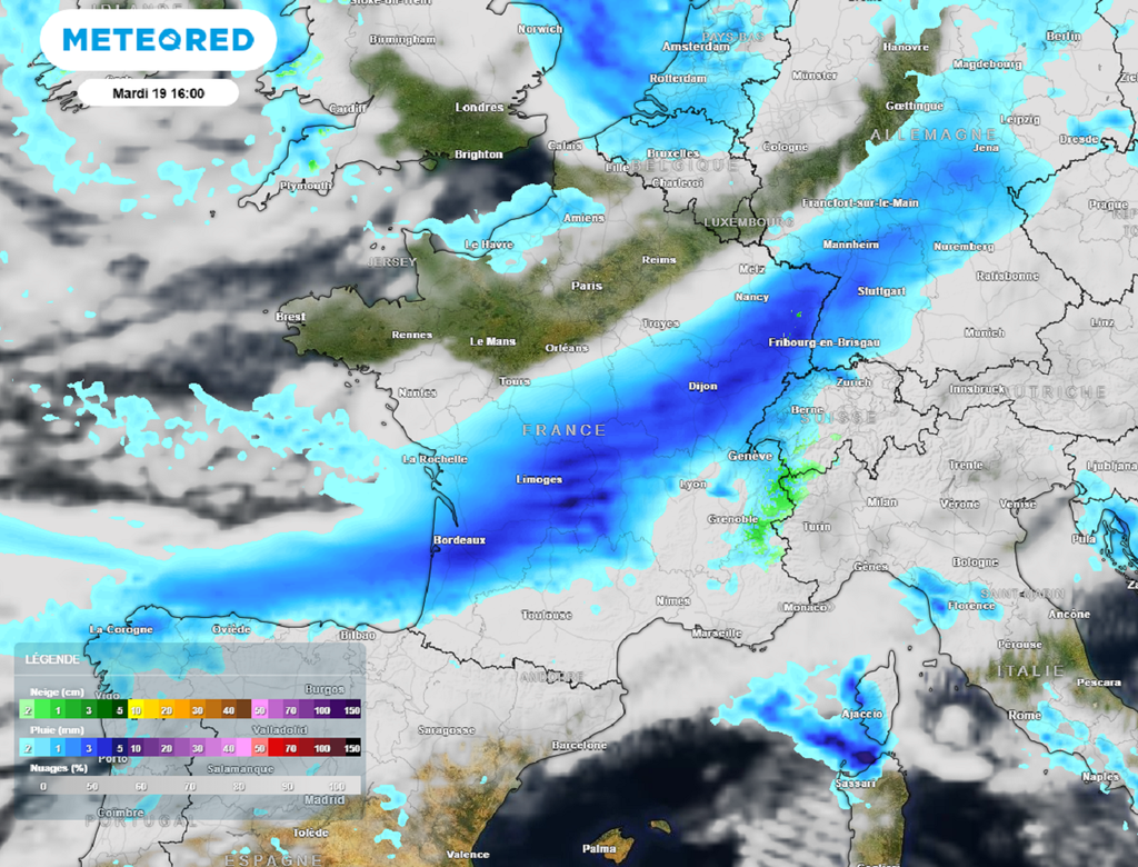 Une perturbation active traversera le pays entre lundi après-midi et mardi soir (modèle ECMWF).