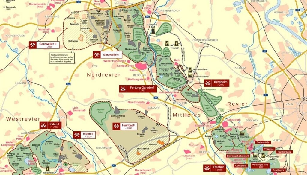 Das Untersuchungsgebiet mit den Tagebauen Hambach, Garzweiler und Inden. Das Untersuchungsgebiet mit den Tagebauen Hambach, Garzweiler und Inden. Bild: Ritushree, Baes & Motagh, 2026