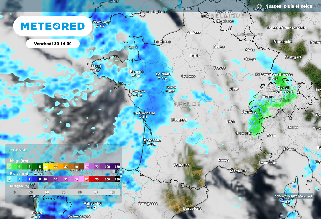 Météo pluvieuse dans l'ouest en début d'après-midi !