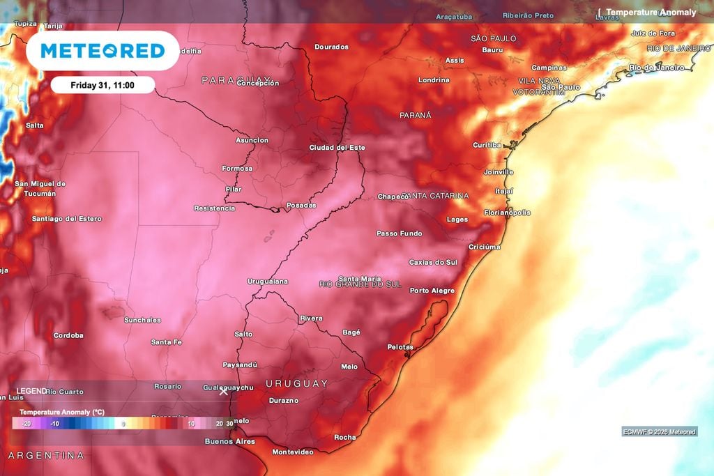 ar quente, calor, temperatura O ar quente eleva as temperaturas até 11°C acima da média no Rio Grande do Sul nesta sexta-feira (31), com aquecimento também em Santa Catarina e no Paraná.