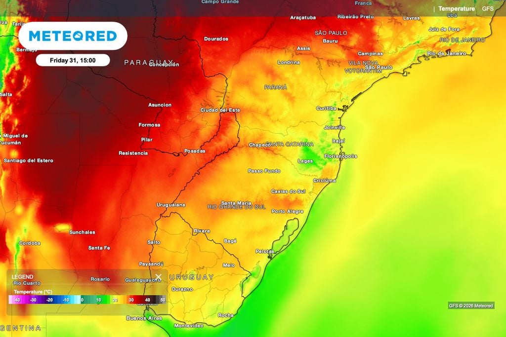 ar quente, anomalia, temperatura O calor se espalha pelo Sul nesta sexta-feira (31), com temperaturas próximas de 30°C no oeste gaúcho e valores mais amenos nas serras e no litoral.