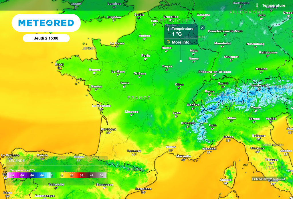 Températures déjà orientées à la baisse ce jeudi.