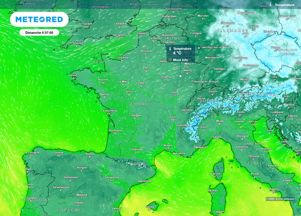 Températures dimanche matin