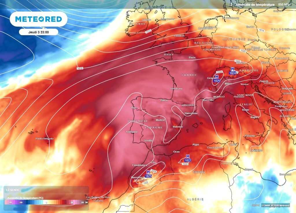 Une imposante dorsale va propulser l'air très chaud du nord de l'Afrique vers la France Une imposante dorsale va propulser l'air très chaud du nord de l'Afrique vers la France