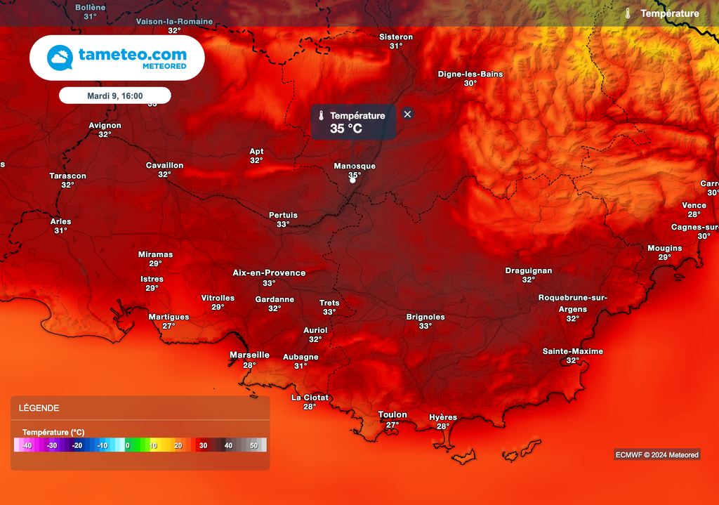 Des pointes à près de 35 degrés prévues dans le sud-est.