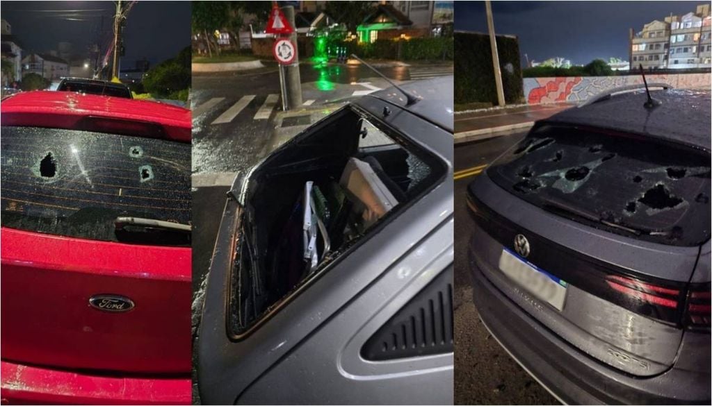 Granizo do tamanho de uma bola de golfe quebra o vidro de carros na Praia dos Ingleses, em Florianópolis (SC). Crédito: Reprodução|@praiadosinglesesfloripa.