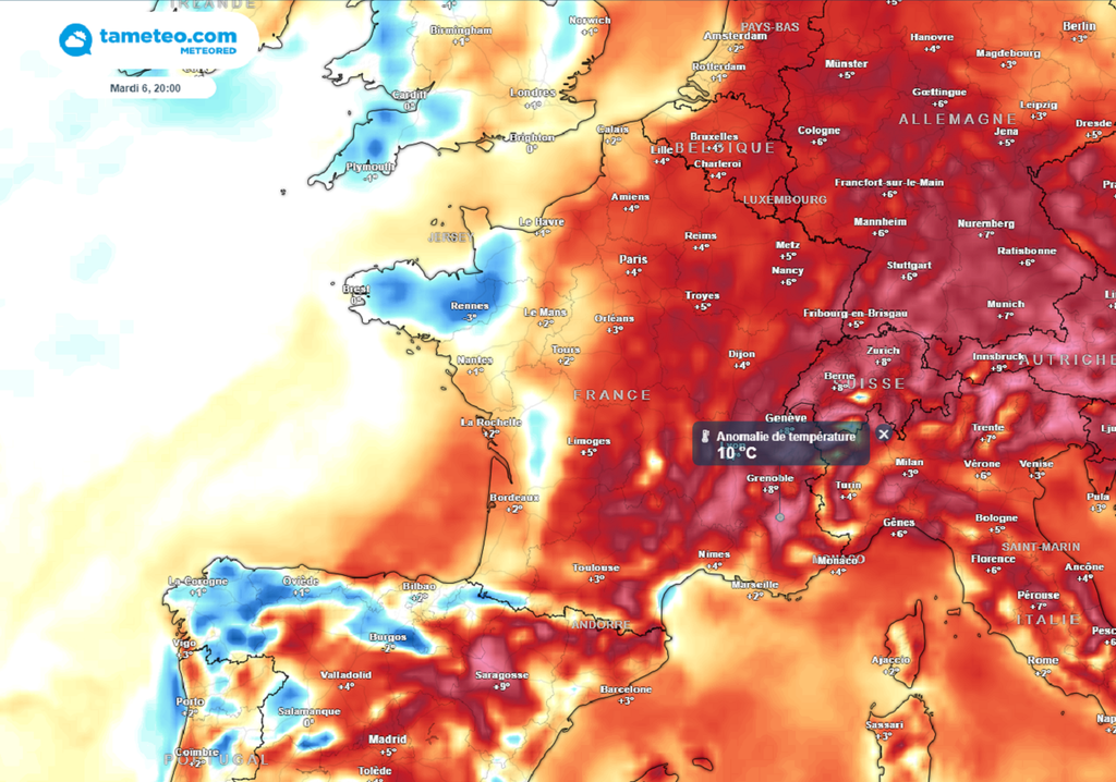 Les températures seront situées jusqu'à 10°C au-dessus des normales de saison dans le sud-est. Les températures seront situées jusqu'à 10°C au-dessus des normales de saison dans le sud-est.