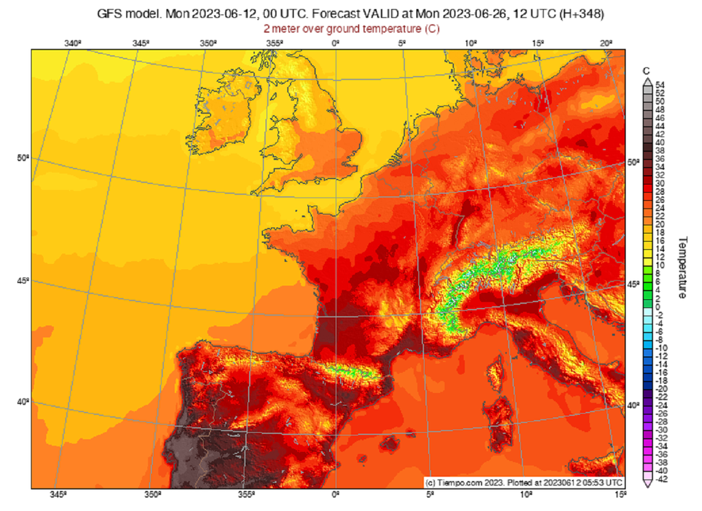 Le premier week-end de l'été calendaire s'annonce particulièrement chaud, avec même un risque de canicule (modèle GFS). Le premier week-end de l'été calendaire s'annonce particulièrement chaud, avec même un risque de canicule (modèle GFS).