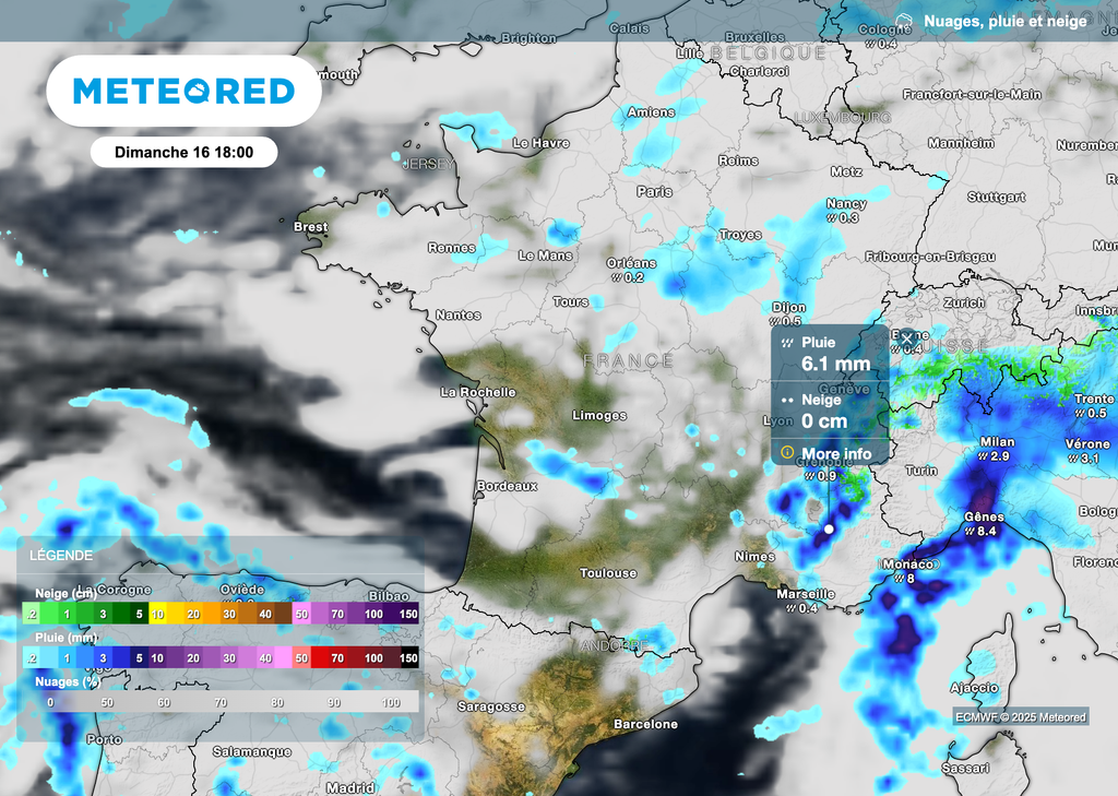 Des pluies parfois soutenues sont redoutées dimanche dans le Sud-Est de la France