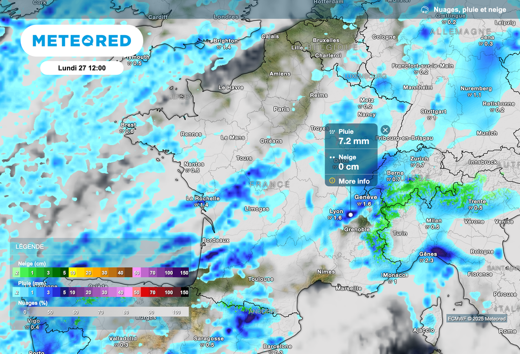 Météo très agitée et très humide sur la France ce lundi 27 janvier 2025.