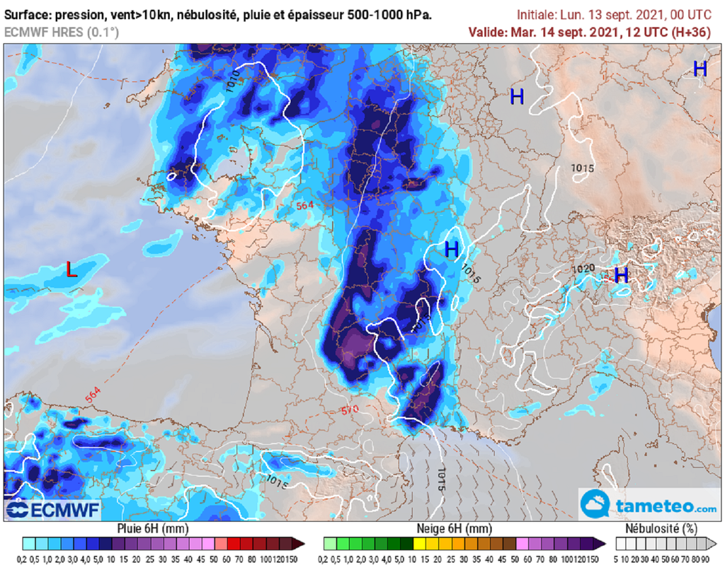 Situation prévue mardi après-midi avec des pluies soutenues près des Cévennes et dans les régions centrales. Situation prévue mardi après-midi avec des pluies soutenues près des Cévennes et dans les régions centrales.
