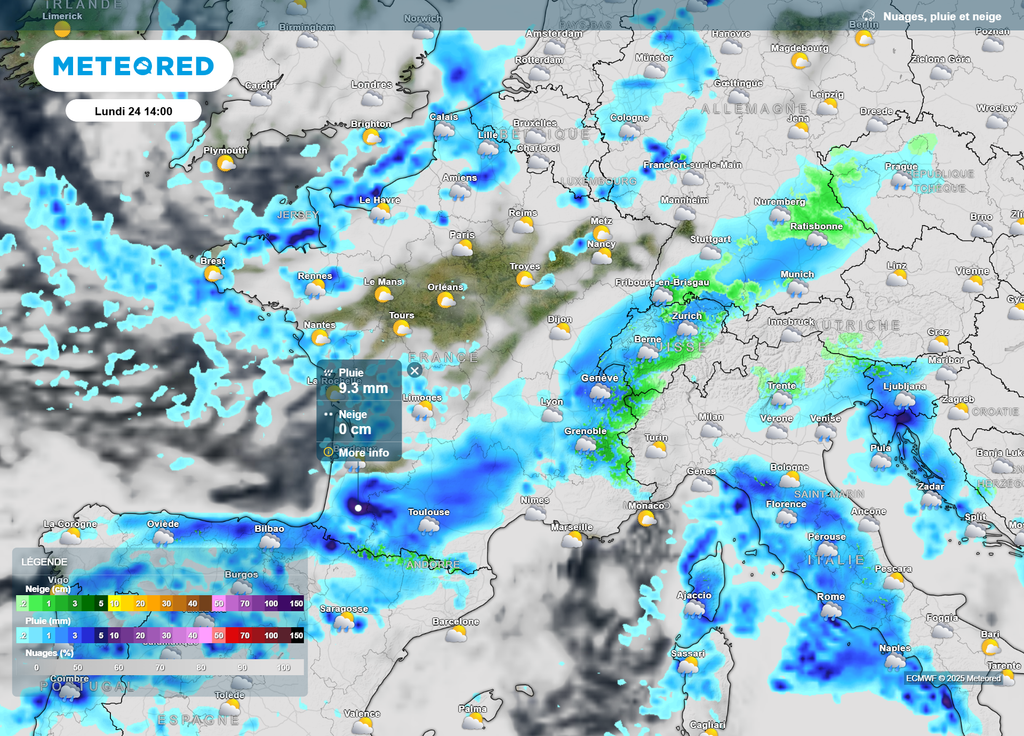 Lundi après-midi nuages et pluie-neige Lundi après-midi nuages et pluie-neige