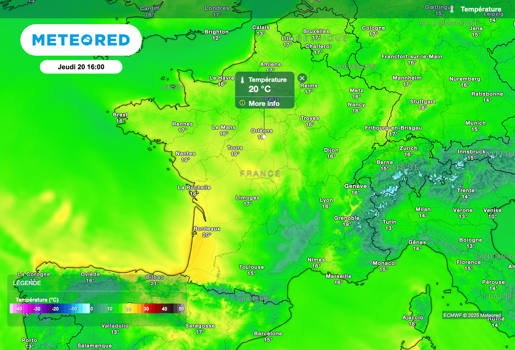 Plus de 20°C sur le nord de la France jeudi après-midi ! Plus de 20°C sur le nord de la France jeudi après-midi !
