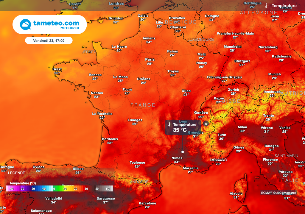 Plus de 35 degrés vendredi après-midi dans le sud-est de la France !