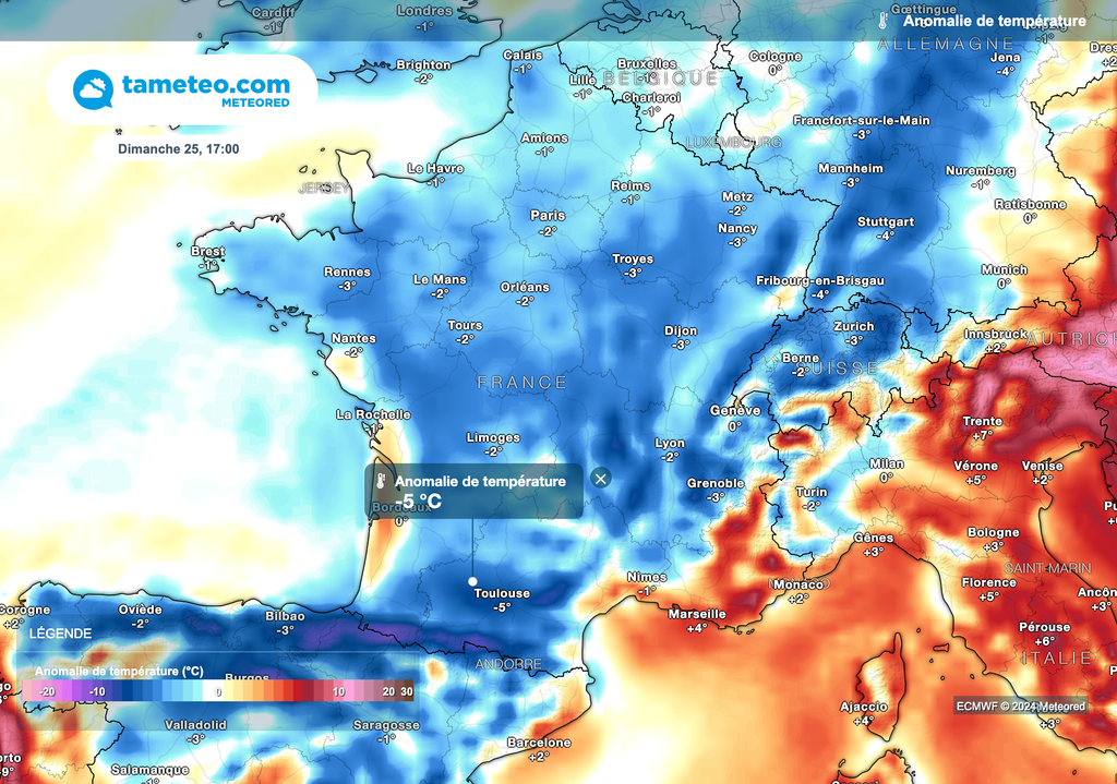 Températures sous les normales de saison dimanche après-midi.