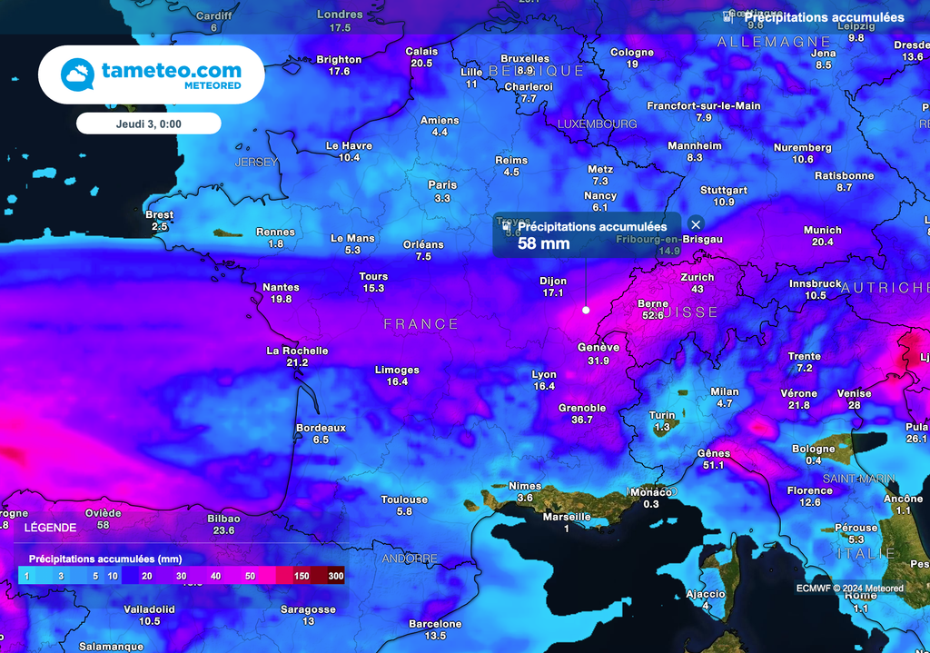 Des cumuls de pluie parfois importants attendus ce mardi 1er octobre sous les pluies de la rivière atmosphérique.