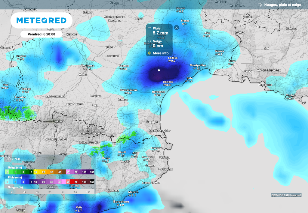 Entre Pyrénées-Orientales et Cévennes, des pluies marquées sont prévues.