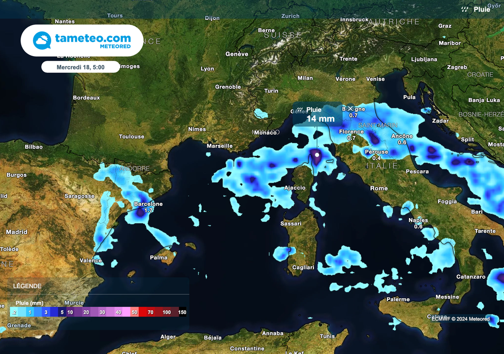 Averses orageuses parfois soutenues sur la Corse ce mercredi. Averses orageuses parfois soutenues sur la Corse ce mercredi.