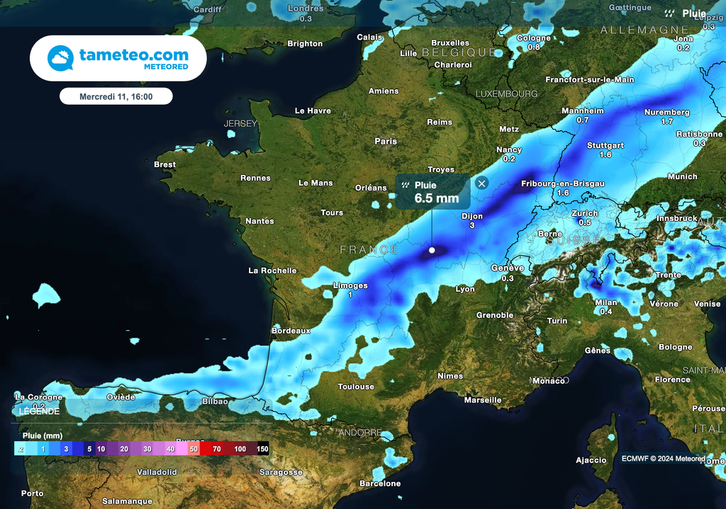 Une perturbation active (front froid) traverse le pays mercredi.