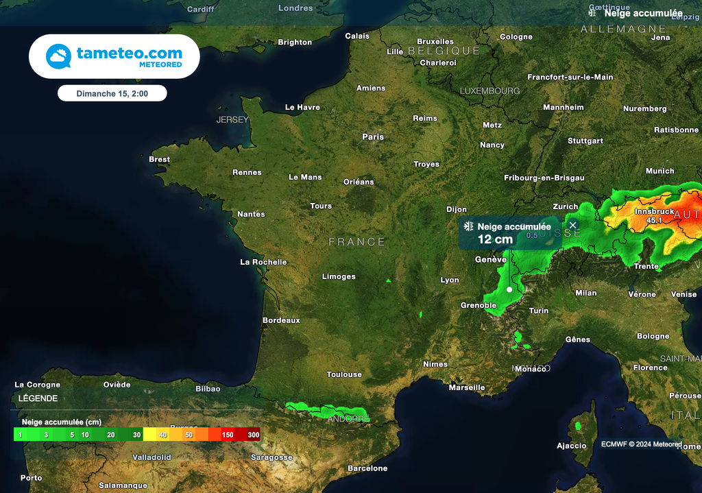 Quelques centimètres de neige attendus en deuxième partie de semaine sur les Alpes et les Pyrénées.