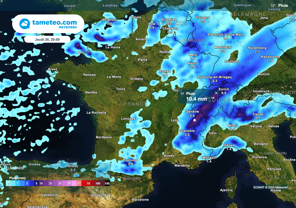 Régions encore concernées ce soir à 20 heures par les précipitations.