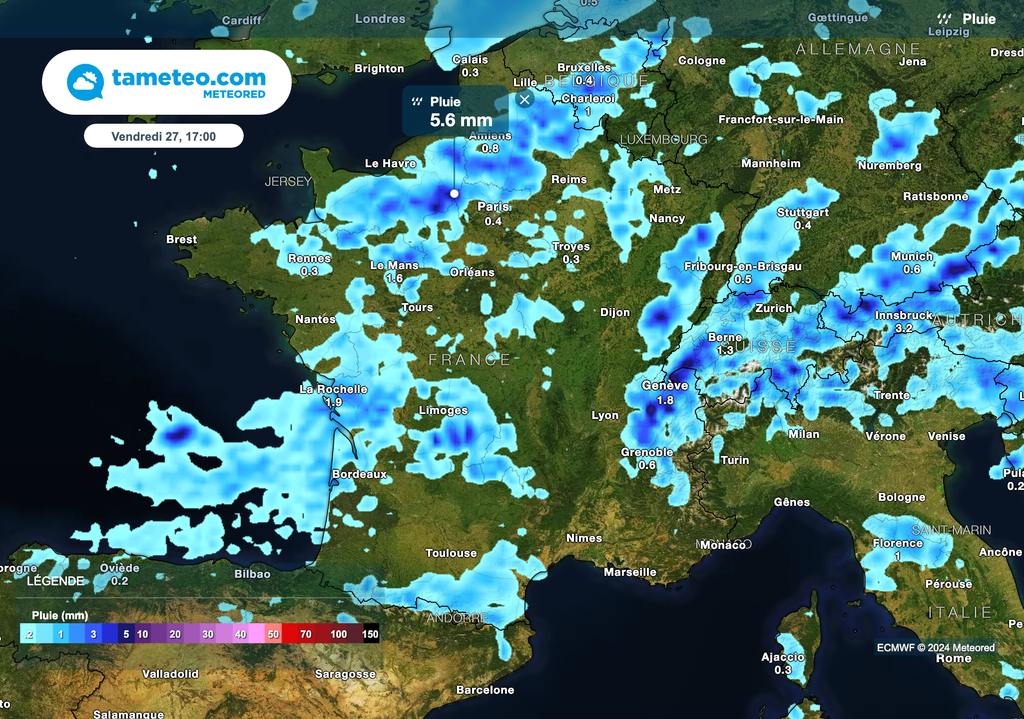 Fréquentes averses ce vendredi après-midi sur la France.