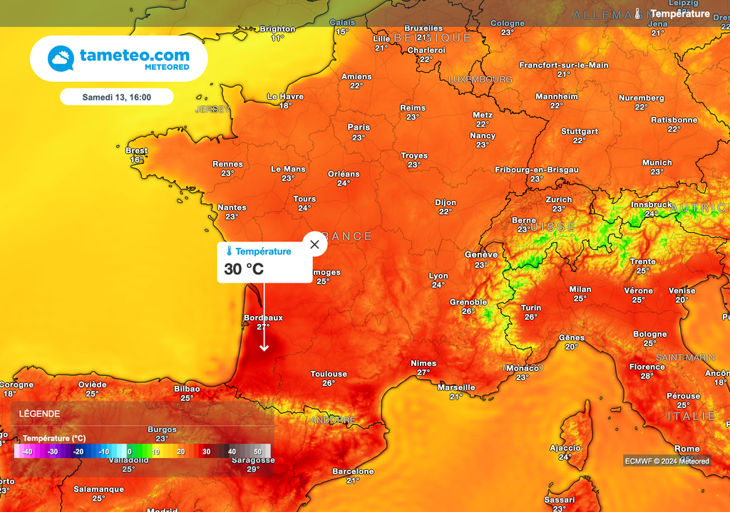 Pic de chaleur samedi avec des pointes à plus de 30°C dans le sud de la France. Pic de chaleur samedi avec des pointes à plus de 30°C dans le sud de la France.