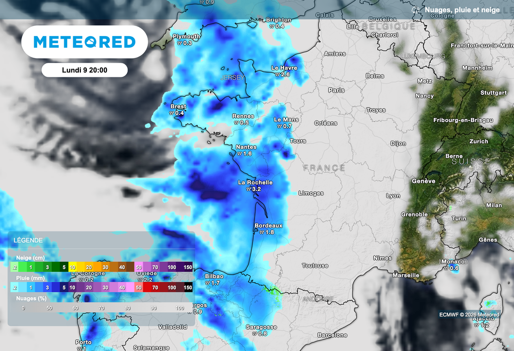 Météo pluvieuse ce lundi dans les régions de l'ouest.