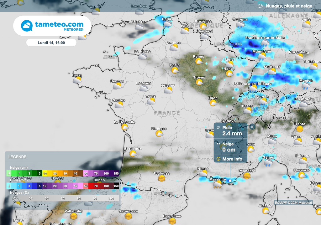 Quelques ondées possibles cet après-midi entre les Pyrénées et les régions méditerranéennes. Quelques ondées possibles cet après-midi entre les Pyrénées et les régions méditerranéennes.