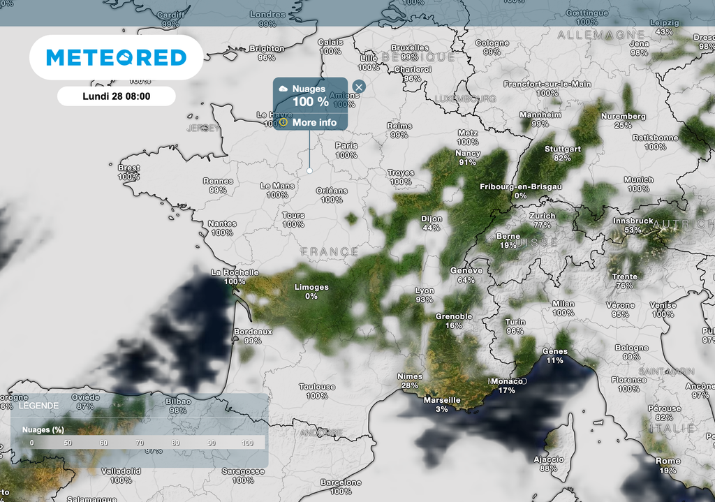 Couverture nuageuse très dense ce lundi matin.