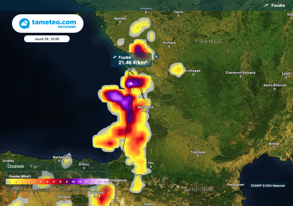 Orages parfois forts attendus ce jeudi matin en région Nouvelle-Aquitaine.