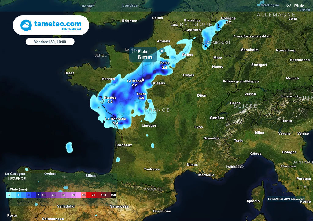 Des pluies soutenues attendues vendredi dans le nord-ouest de la France.