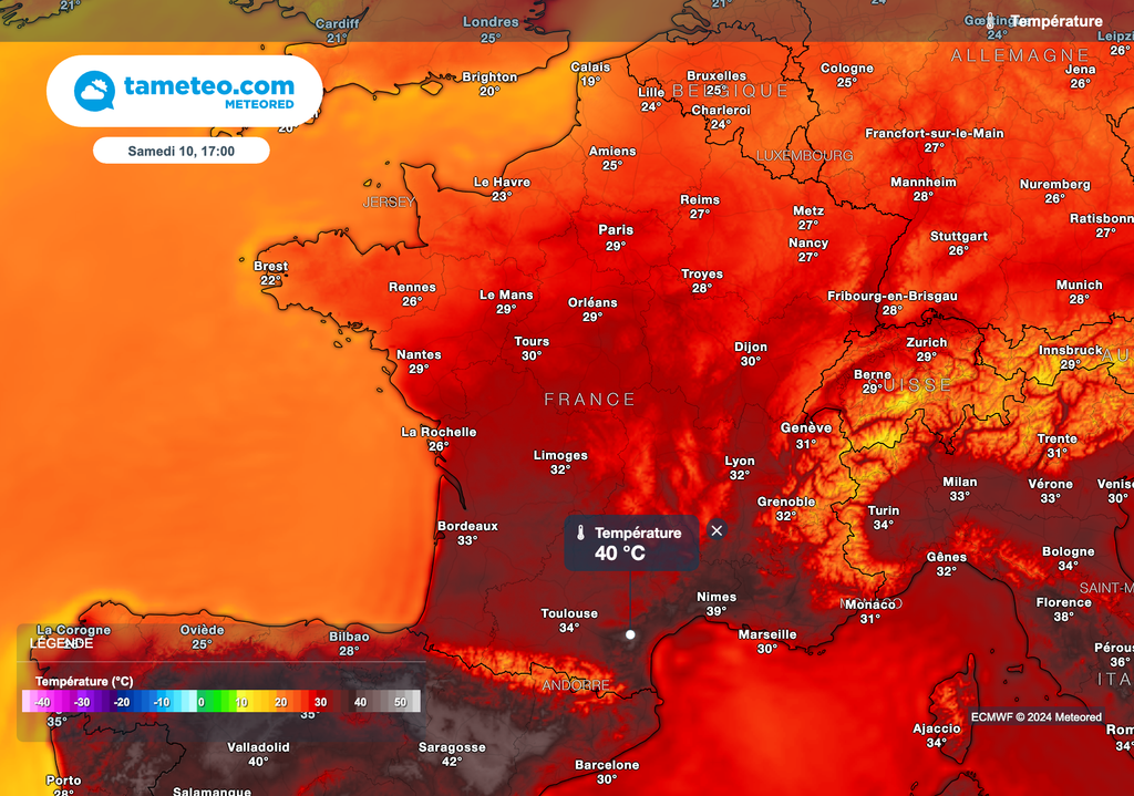 Toujours de très fortes chaleurs samedi après-midi dans le sud-est du pays.