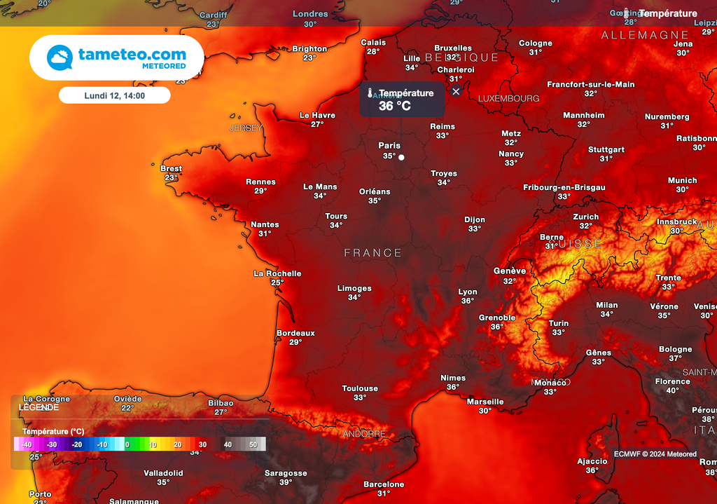 Jusqu'à 36/37 degrés lundi prochain en Île-de-France !