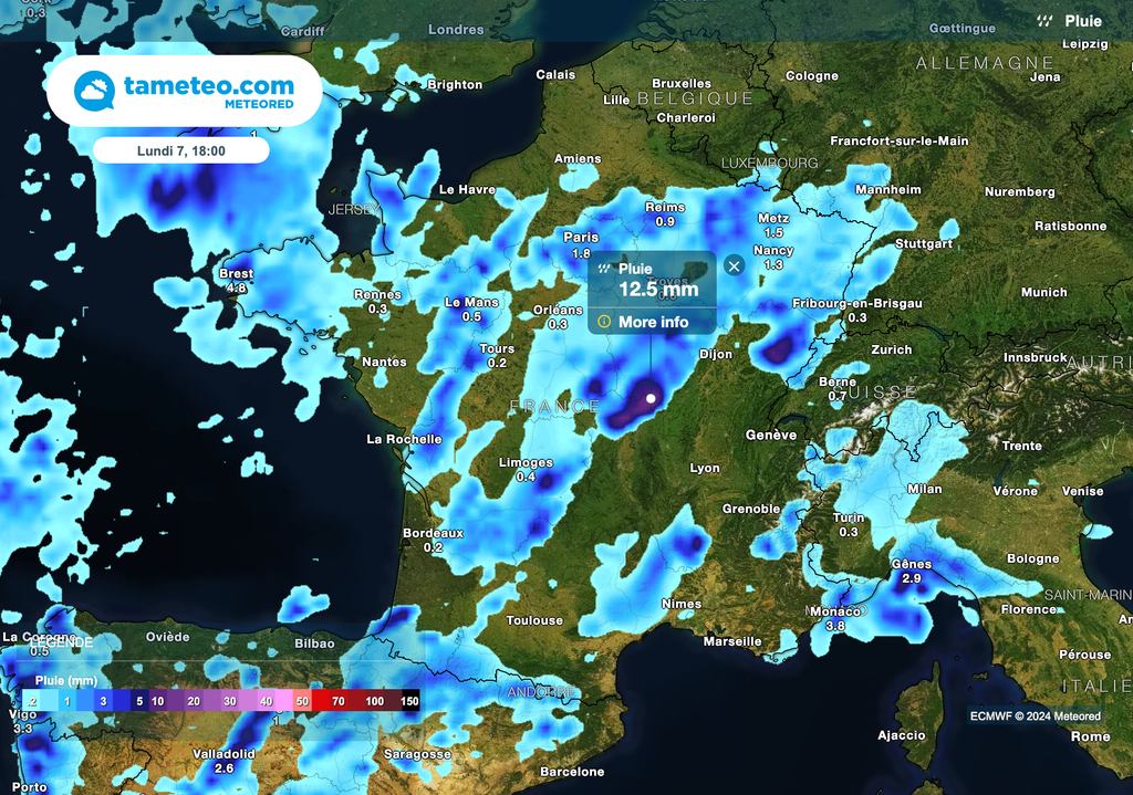 Pluies parfois soutenues cet après-midi entre le sud-ouest et le nord-est de la France. Pluies parfois soutenues cet après-midi entre le sud-ouest et le nord-est de la France.