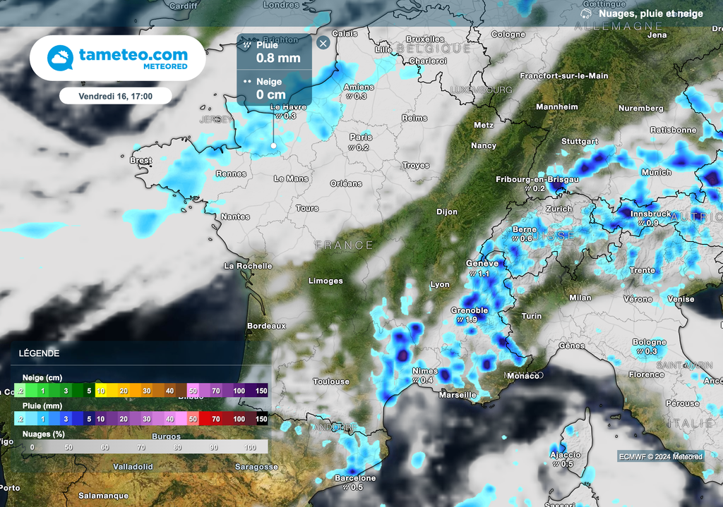 Des pluies arrivent le long de la Manche.
