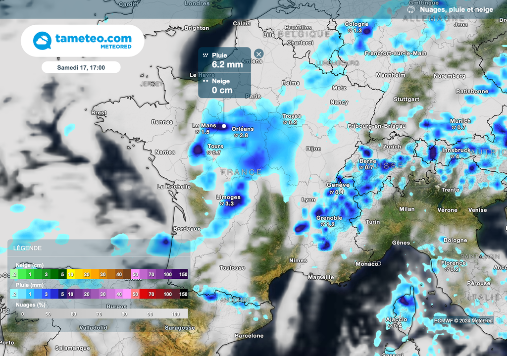Météo pluvieuse ce samedi après-midi en région Centre-Val de Loire.