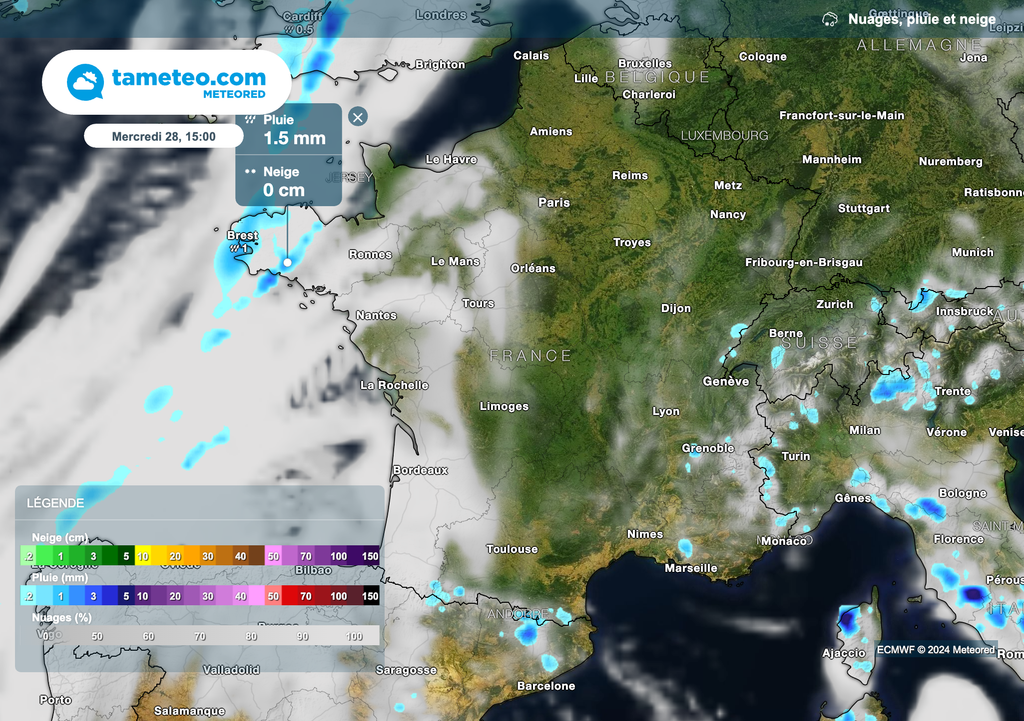 Quelques pluies attendues sur la pointe bretonne ce mercredi.