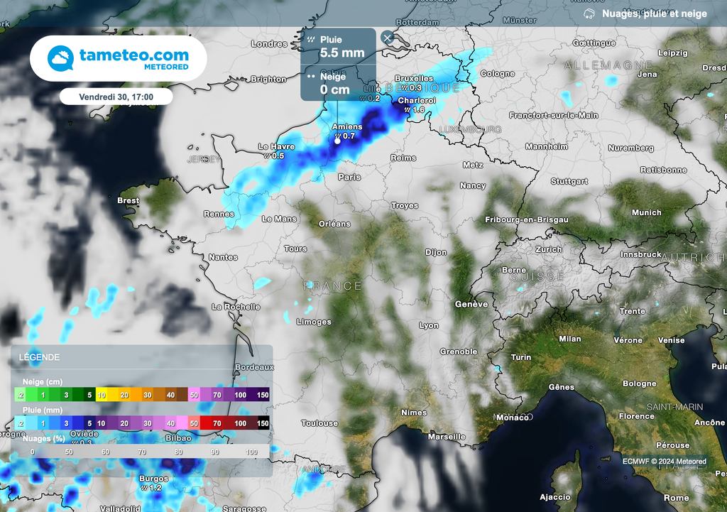 Progression du front instable vers le Nord en journée.