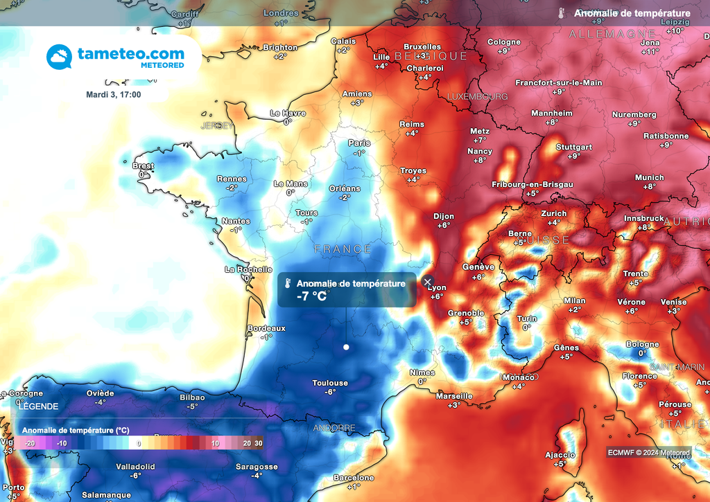 Chute des températures dans le sud-ouest du pays ce mardi.