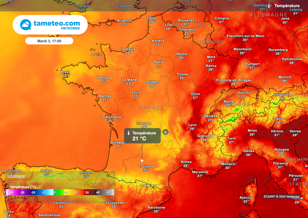 10 degrés de moins dans le sud-ouest cet après-midi par rapport à hier après-midi !