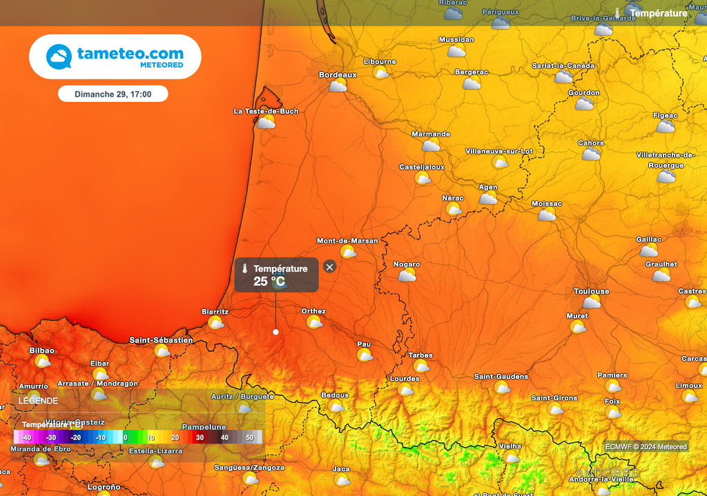 Températures estivales dimanche après-midi dans le sud-ouest de la France.